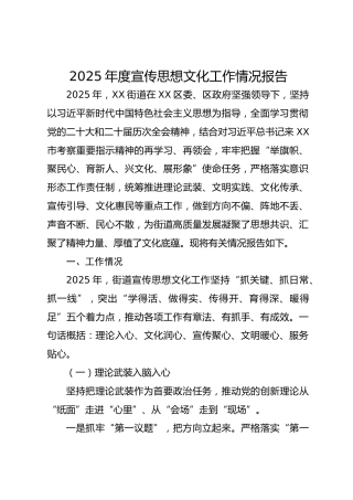 乡镇街道2025年度宣传思想文化工作情况总结报告