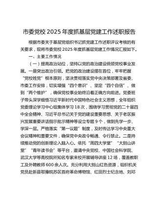 市委党校2025年度抓基层党建工作述职报告（党建总结）