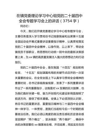 在镇党委理论学习中心组党的二十届四中全会专题学习会上的讲话