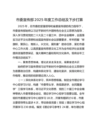 市委宣传部2025年度工作总结及下步打算