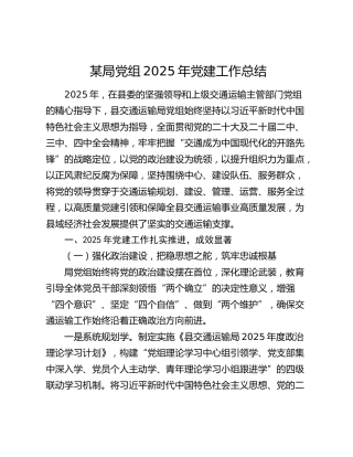 某局党组2025年党建工作总结
