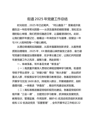 街道2025年党建工作总结