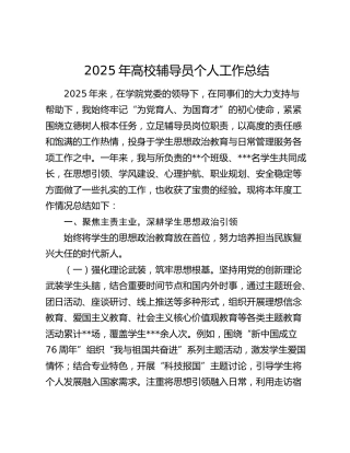 2025年高校辅导员个人工作总结