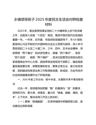 乡镇领导班子2025年度民主生活会对照检查材料
