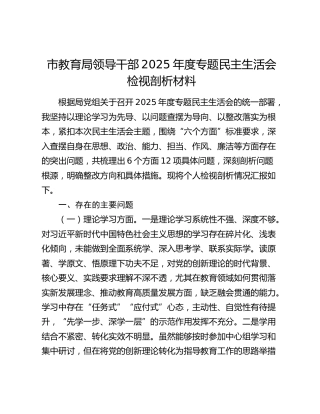 市教育局领导干部2025年度专题民主生活会检视剖析材料