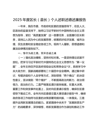 2025年度区长（县长）个人述职述德述廉报告