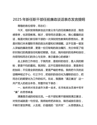 2025年新任职干部任前廉政谈话表态发言提纲