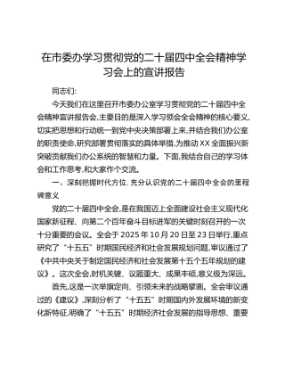 在市委办学习贯彻党的二十届四中全会精神学习会上的宣讲报告