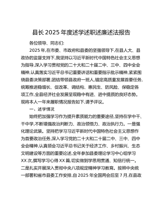 县长2025年度述学述职述廉述法报告