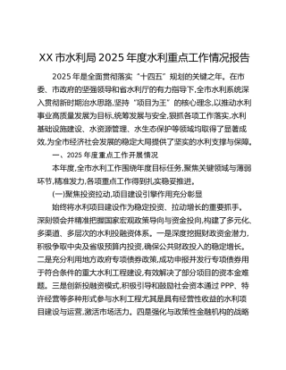 XX市水利局2025年度水利重点工作情况报告 (2)