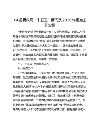 XX县民政局“十五五”期间及2026年重点工作安排