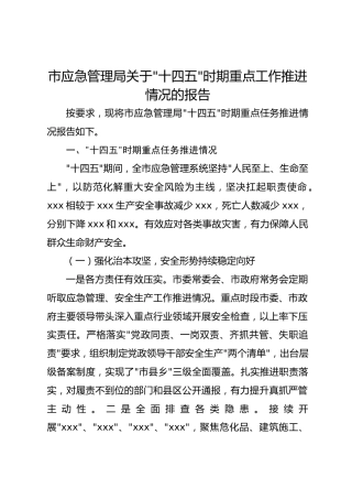 市应急管理局关于“十四五”时期重点工作推进情况的报告