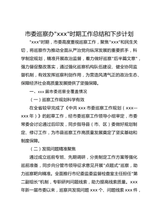 市委巡察办“十四五”时期工作总结和下步计划