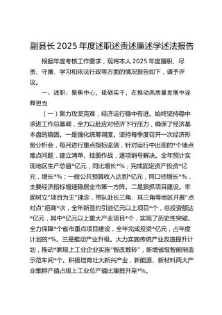 副县长2025年度述职述责述廉述学述法报告