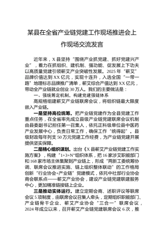 某县在全省产业链党建工作现场推进会上作现场交流发言