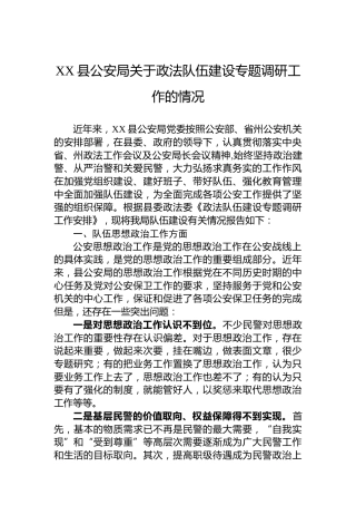 XX县公安局关于政法队伍建设专题调研工作的情况