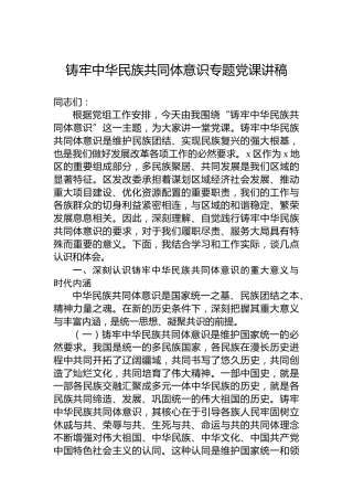 铸牢中华民族共同体意识专题党课讲稿