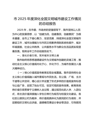 市2025年度深化全国文明城市建设工作情况的总结报告