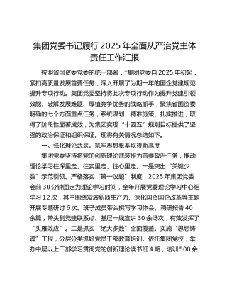 集团党委书记履行2025年全面从严治党主体责任工作汇报