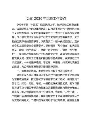 公司2026年纪检工作要点