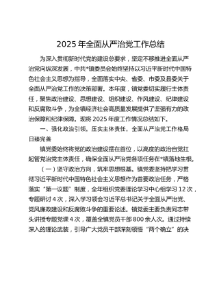 2025年全面从严治党工作总结