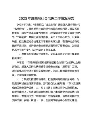 2025年度基层社会治理工作情况报告