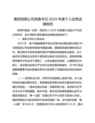 集团有限公司党委书记2025年度个人述责述廉报告