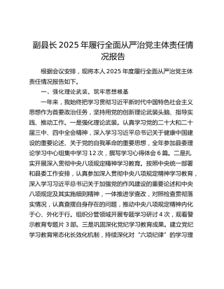 副县长2025年履行全面从严治党主体责任情况报告