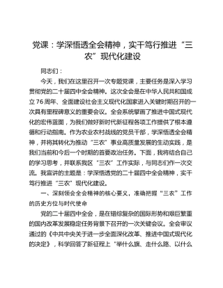 党课：学深悟透全会精神，实干笃行推进“三农”现代化建设