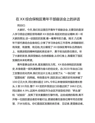 在XX综合保税区青年干部座谈会上的讲话（2）
