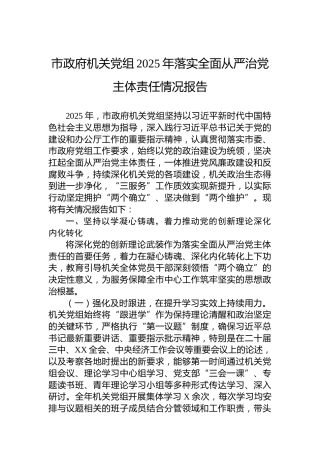 市政府机关党组2025年落实全面从严治党主体责任情况报告
