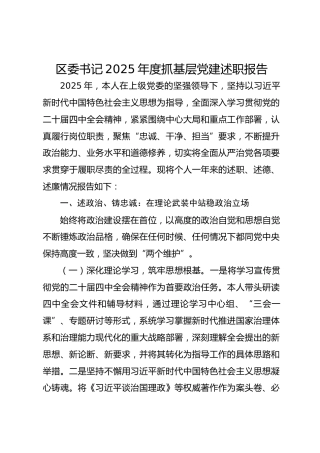 区委书记2025年度抓基层党建述职报告