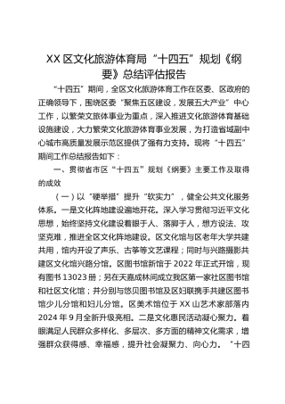 区文旅体育局“十四五”规划《纲要》总结评估报告