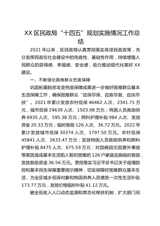 区民政局“十四五”规划实施情况工作总结