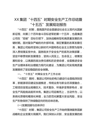公司“十四五”时期安全生产工作总结暨“十五五”发展规划报告
