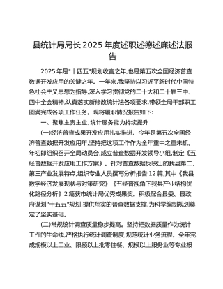 县统计局局长2025年度述职述德述廉述法报告