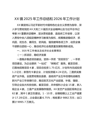 XX镇2025年工作总结和2026年工作计划