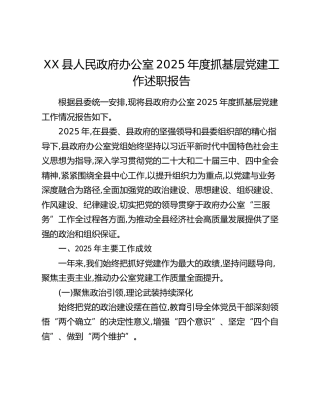XX县人民政府办公室2025年度抓基层党建工作述职报告