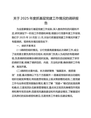 关于2025年度抓基层党建工作情况的调研报告
