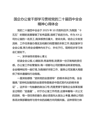 国企办公室干部学习贯彻党的二十届四中全会精神心得体会