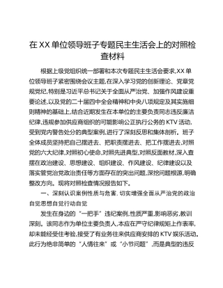 在XX单位领导班子专题民主生活会上的对照检查材料