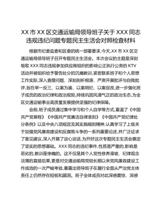 XX市XX区交通运输局领导班子关于XXX同志违规违纪问题专题民主生活会对照检查材料