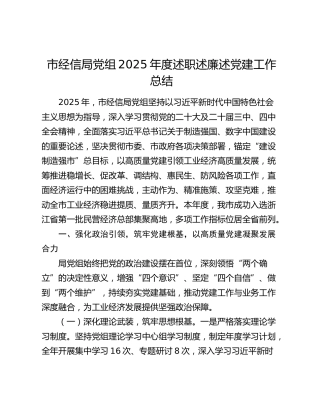 市经信局党组2025年度述职述廉述党建工作总结