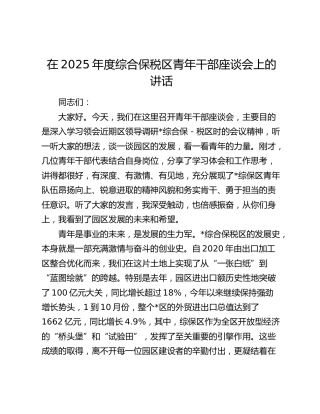 在2025年度综合保税区青年干部座谈会上的讲话