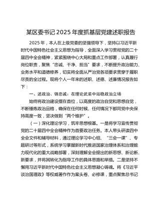 某区委书记2025年度抓基层党建述职报告（2）