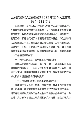 国企党群和人力资源部2025年度个人工作总结