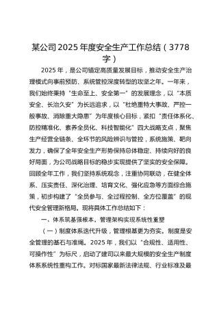 国企2025年度安全生产工作总结