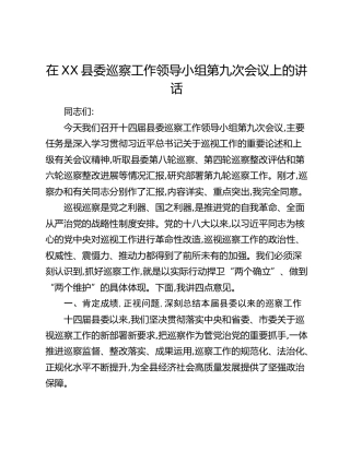 在XX县委巡察工作领导小组第九次会议上的讲话