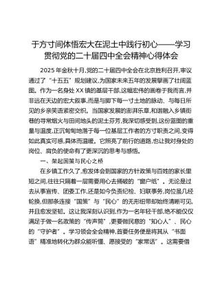 于方寸间体悟宏大在泥土中践行初心——学习贯彻党的二十届四中全会精神心得体会