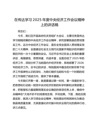 在传达学习2025年度中央经济工作会议精神上的讲话稿